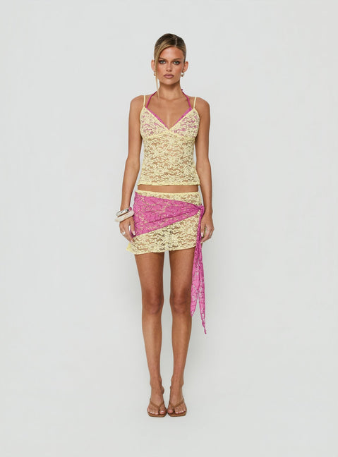 Calya Layered Top Lime / Pink