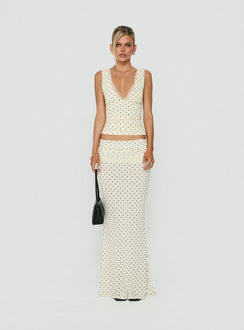 Zespri Jersey Maxi Skirt Cream Polka Dot