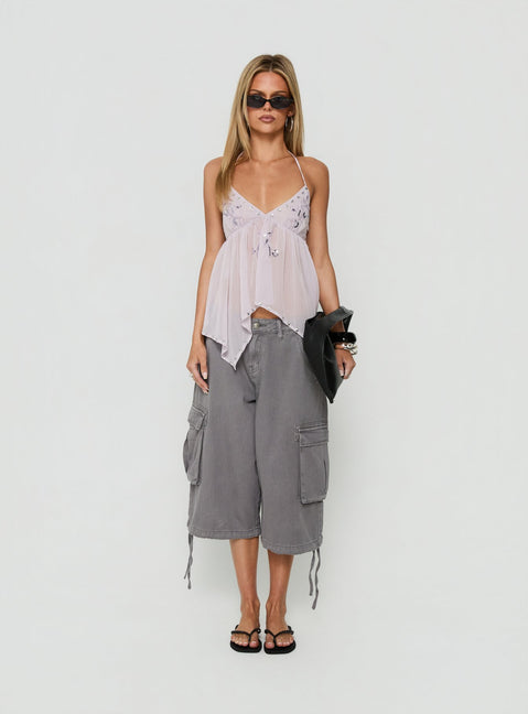 Wistie Asymmetrical Beaded Top Lilac