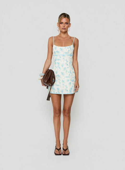 Kylanah Contrast Trim Playsuit Blue Floral