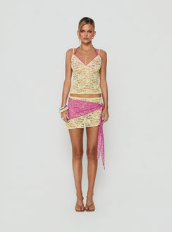 Sirna Lace Wrap Contrast Mini Skirt Lime / Pink