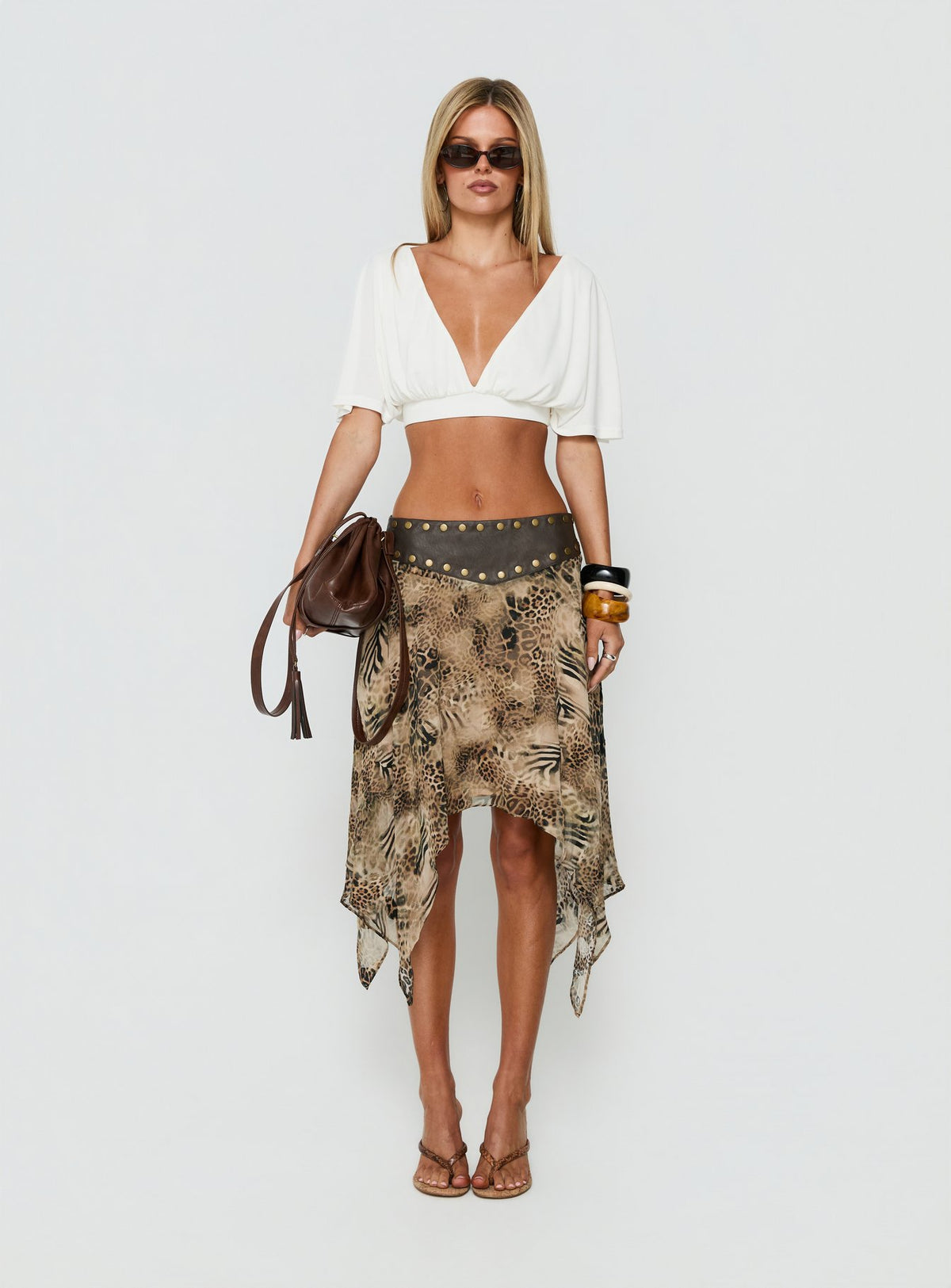 Dark Mirage Asymmetrical Midi Skirt Leopard