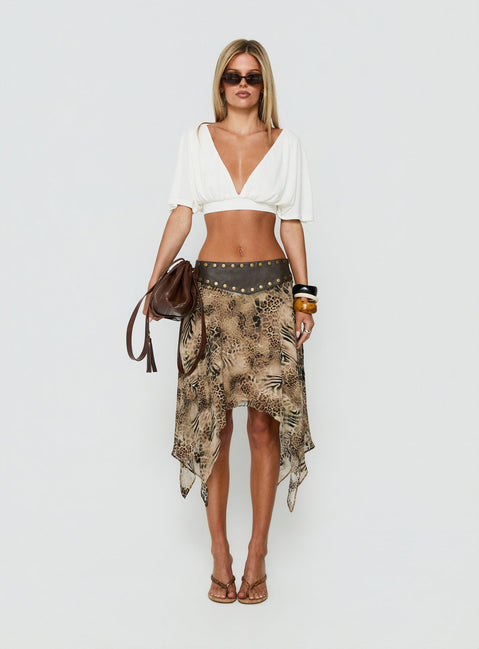 Dark Mirage Asymmetrical Midi Skirt Leopard
