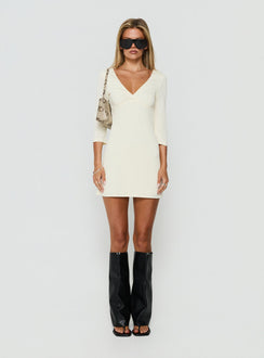 Kelia 3/4 Sleeve V Neck Mini Dress Cream