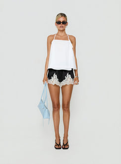 Parisse Satin Lace Trim Shorts Black / White