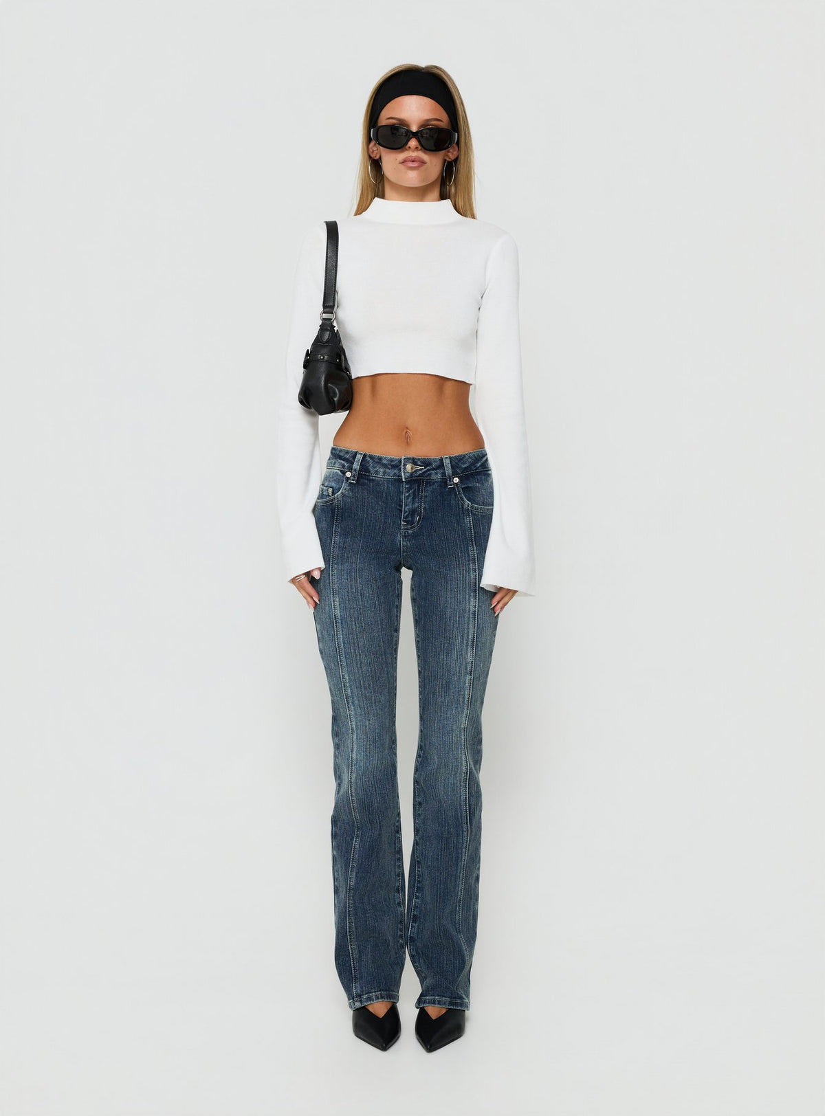 Georgily Funnel Neck Long Sleeve Crop Top White