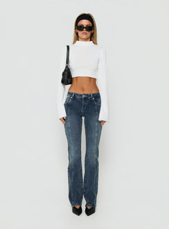 Georgily Funnel Neck Long Sleeve Crop Top White