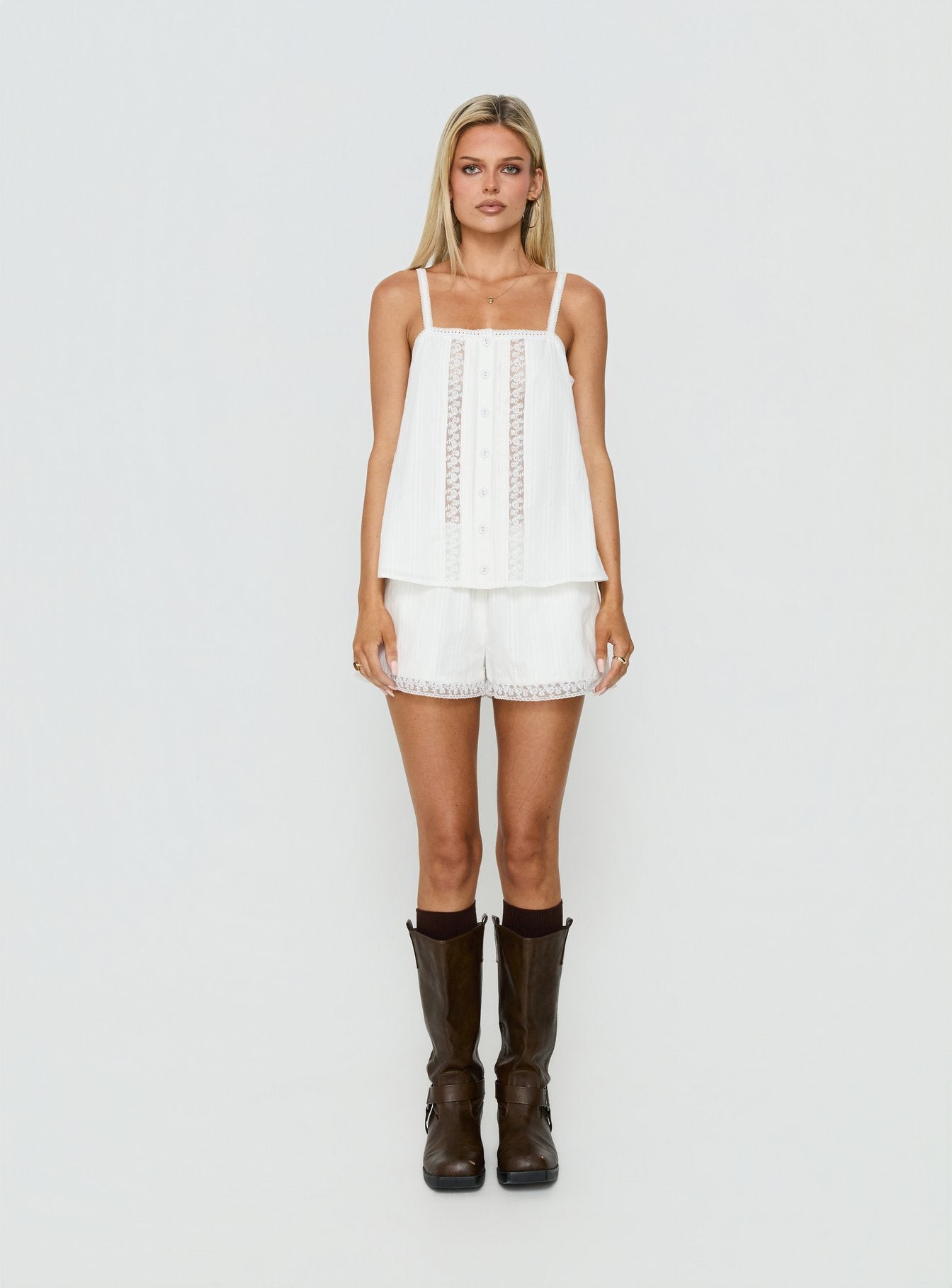 トップス babylclub Dolly frill top (white) Safire Lace Trim Frill Babydoll Top Off White | Princess Polly