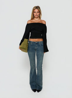 Anastasie Off Shoulder Long Sleeve Top Black