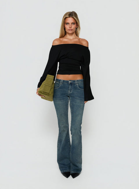 Anastasie Off Shoulder Long Sleeve Top Black