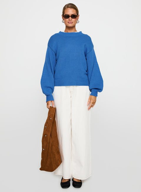 Harmony Balloon Sleeve Knit Sweater Blue