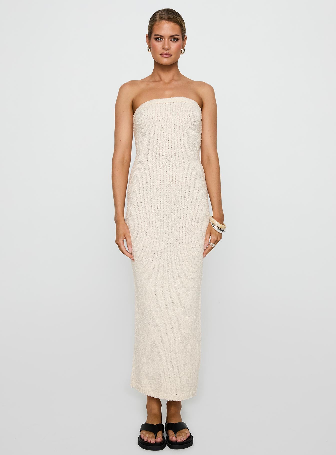 Cloud Strapless Boucle Maxi Dress Cream
