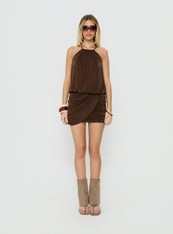 Somilla Ruched Halter Mini Dress Chocolate
