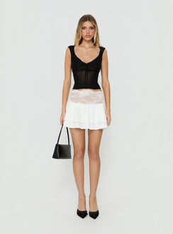 Kecia Lace Waistband Mini Skirt White