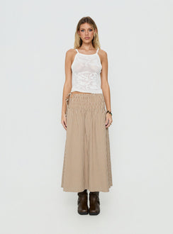 Vence Ruched Maxi Skirt Brown Gingham