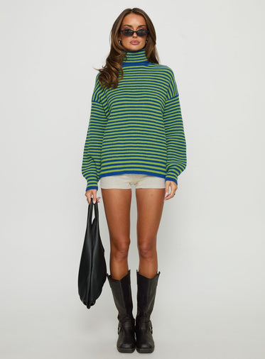 Lancelot Turtle Neck Oversized Jumper Green Stripe
