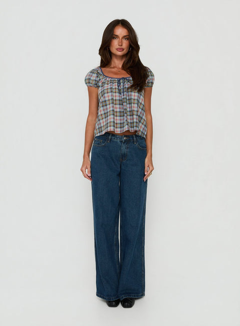 Luisetta Babydoll Top Blue Plaid