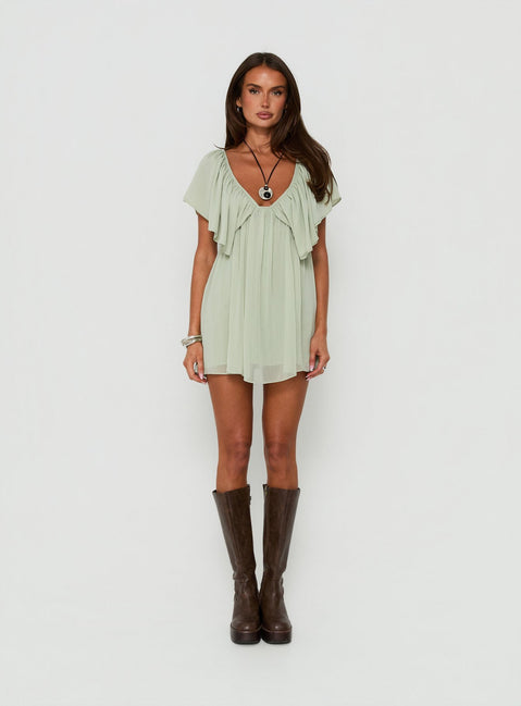 Sun Spirit Plunge Flowy Playsuit Sage