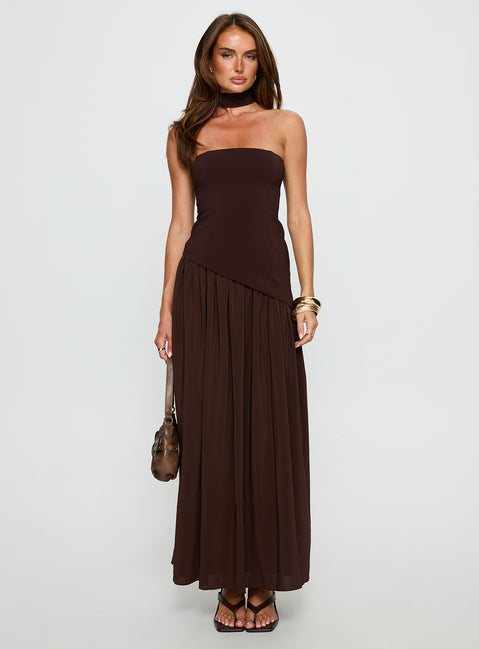 Odela Strapless Drop Waist Maxi Dress Chocolate | Princess Polly Odela Strapless Drop Waist Maxi Dress Chocolate | Princess Polly