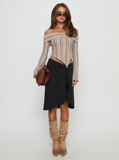 Newbery Off Shoulder Asymmetrical Long Sleeve Top Stripe