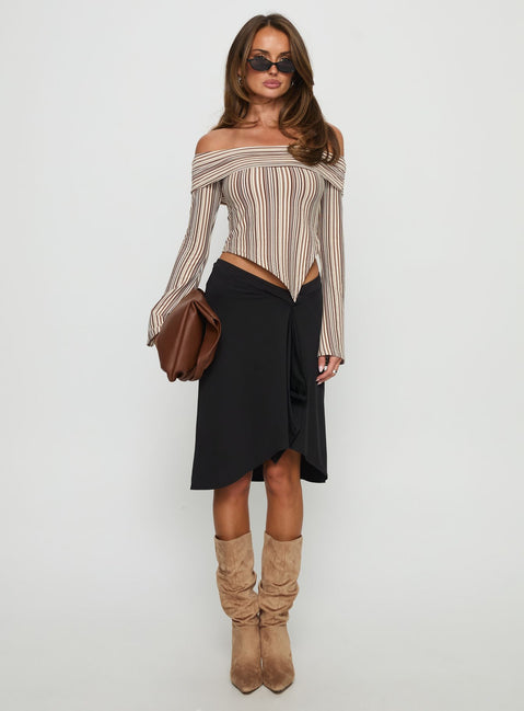 Newbery Off Shoulder Asymmetrical Long Sleeve Top Stripe
