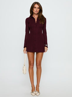 When You Sleep Long Sleeve Mini Dress Wine