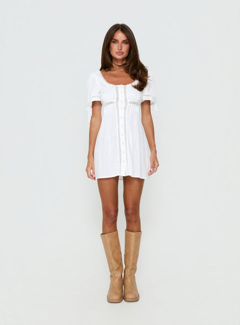 Indianah Pleat Lace Panel Mini Dress White