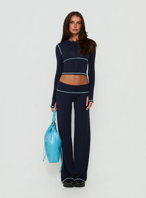 Kimberlyn Jersey Straight Leg Pants Navy