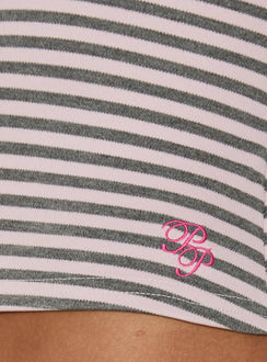 Allice Cross Front Sleep Top Pink / Grey Stripe