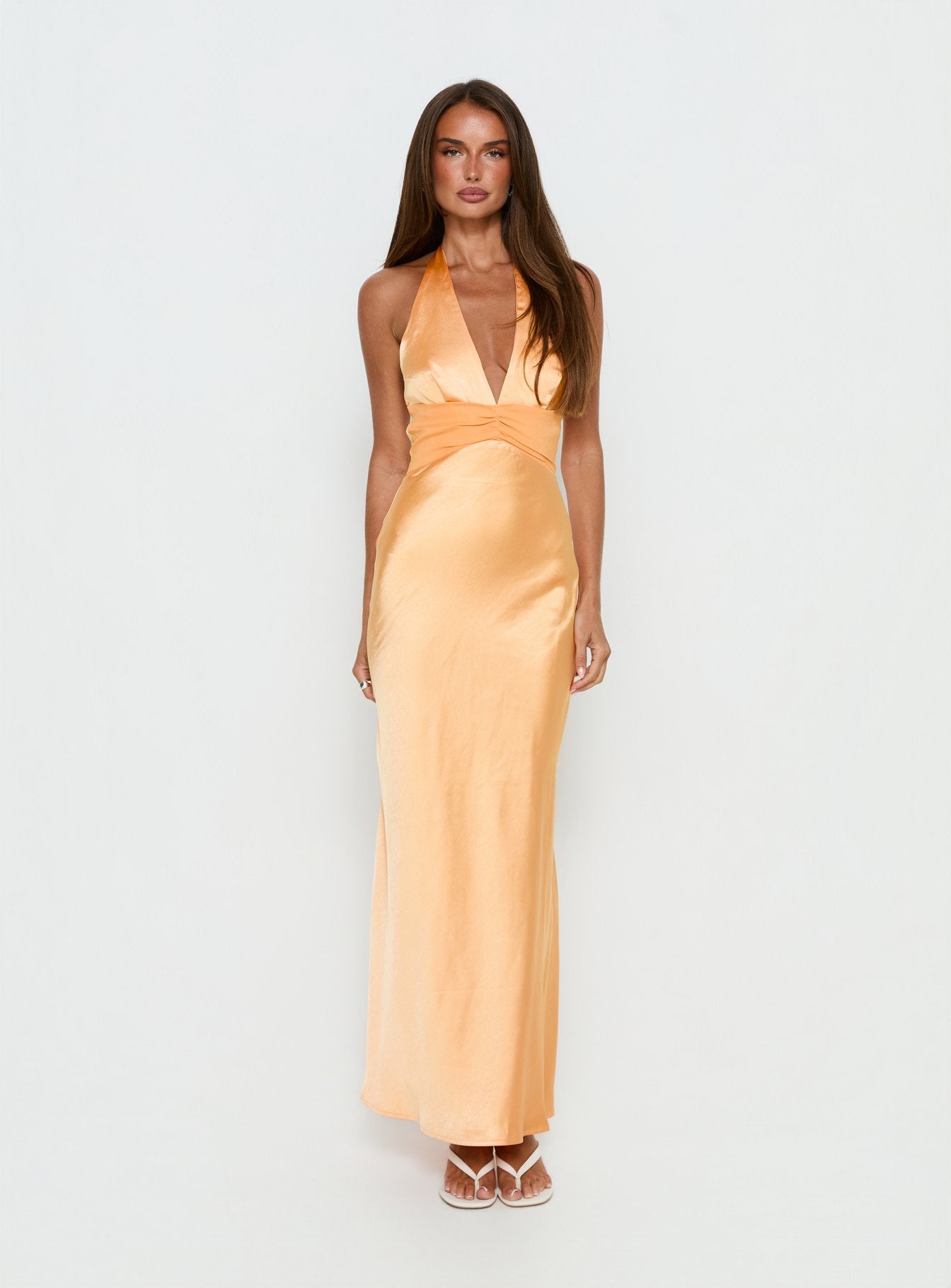 Sazenna Halter Plunge Maxi Dress Orange | Princess Polly Sazenna Halter Plunge Maxi Dress Orange | Princess Polly