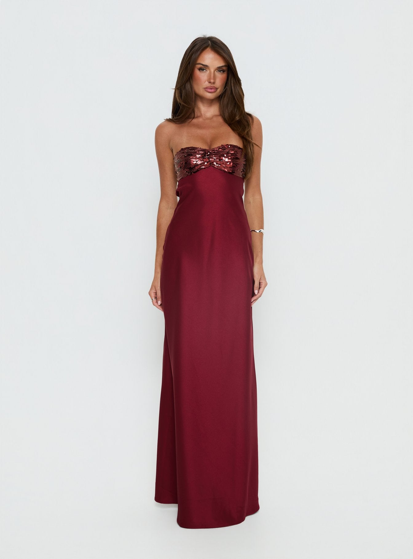 See The Vision Sequin Bust Strapless Maxi Dress | Burgundy | Womens See The Vision Sequin Bust Strapless Maxi Dress | Burgundy | Womens