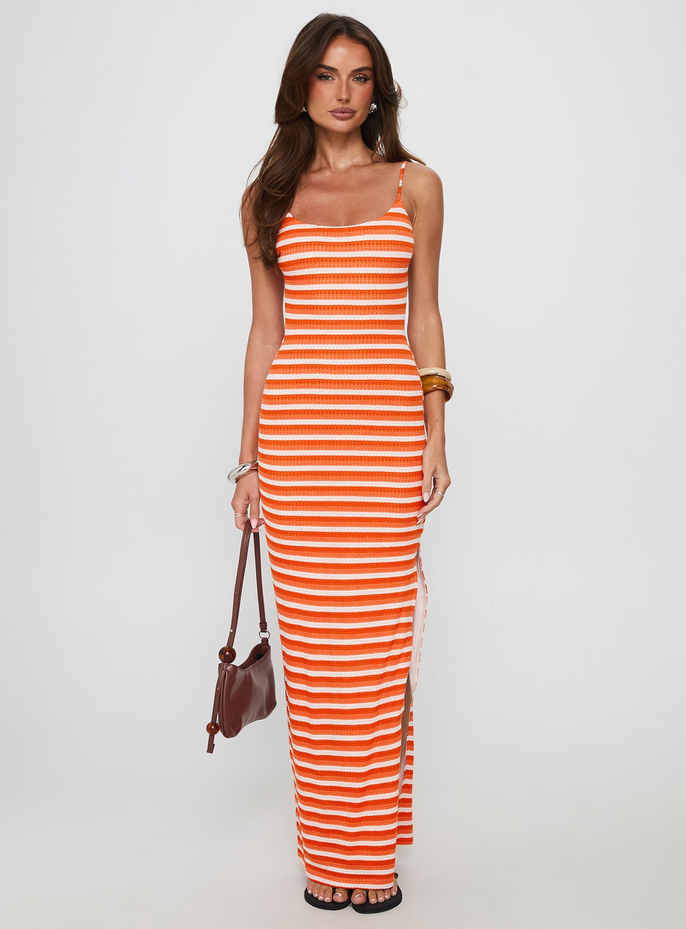 orange striped dress Pink Orange Striped Maxi Dress by LAtelier London