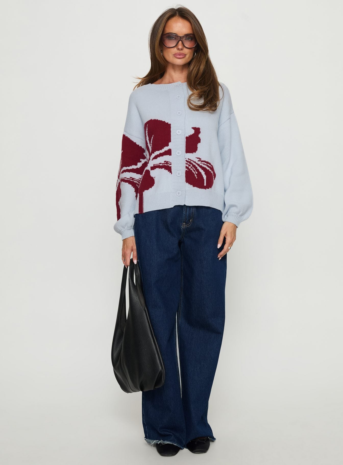 Jalenn Floral Knit Cardigan Blue / Red | Princess Polly