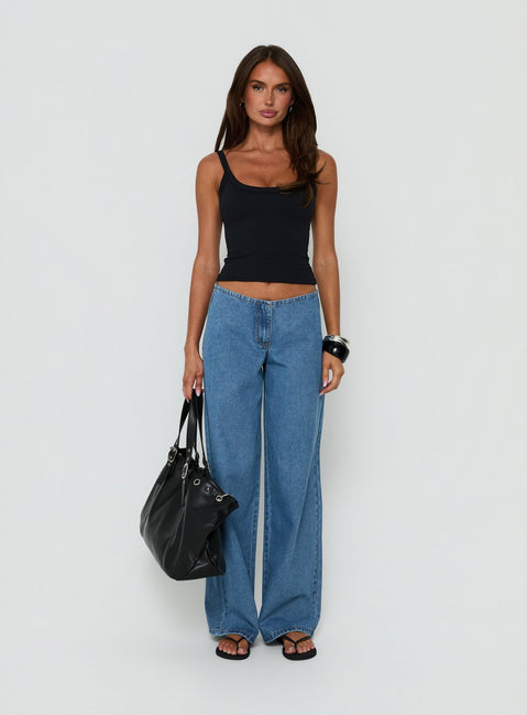Hereos Mid Rise Baggy Leg Jeans Bright Blue Wash