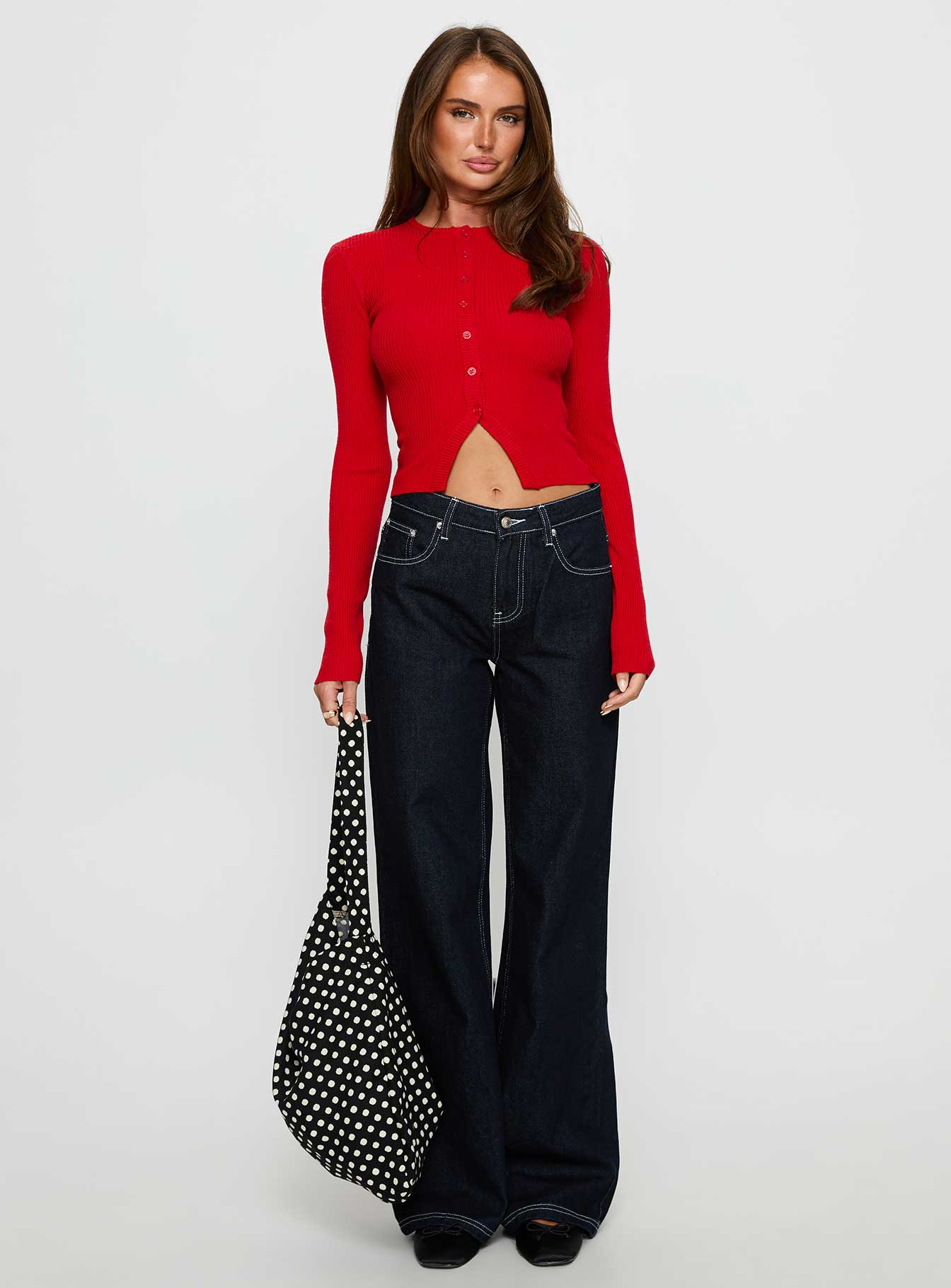 Suzu Long Sleeve Knit Top Red | Princess Polly