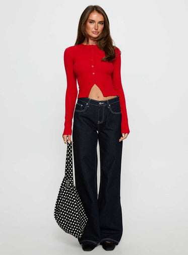 Suzu Long Sleeve Knit Top Red