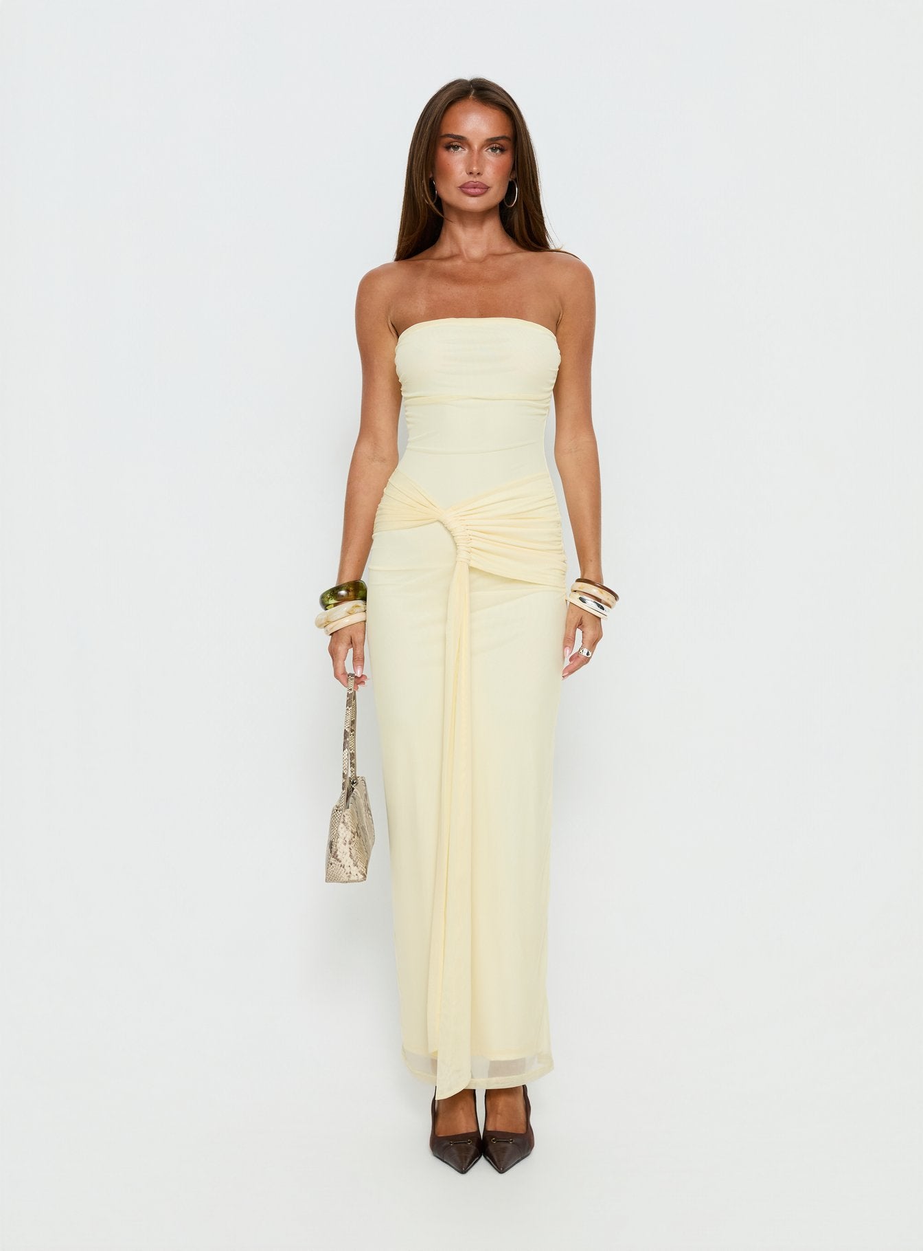 Senora Strapless Drape Maxi Dress Lemon
