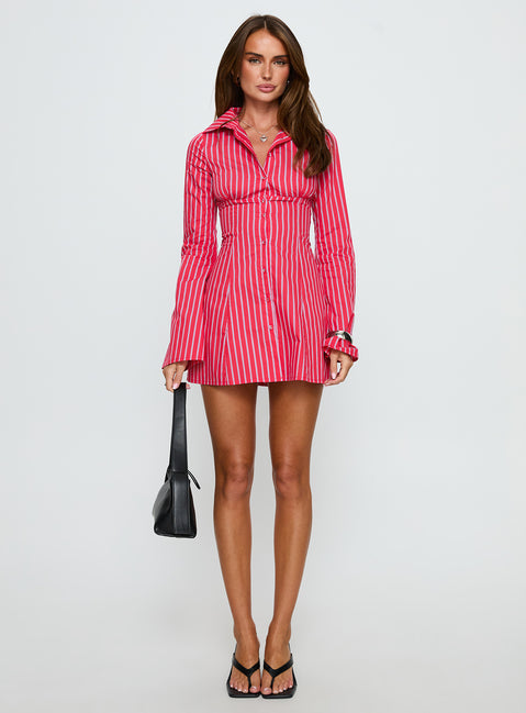Tawni Long Sleeve Shirt Mini Dress Red Stripe | Princess Polly Tawni Long Sleeve Shirt Mini Dress Red Stripe | Princess Polly