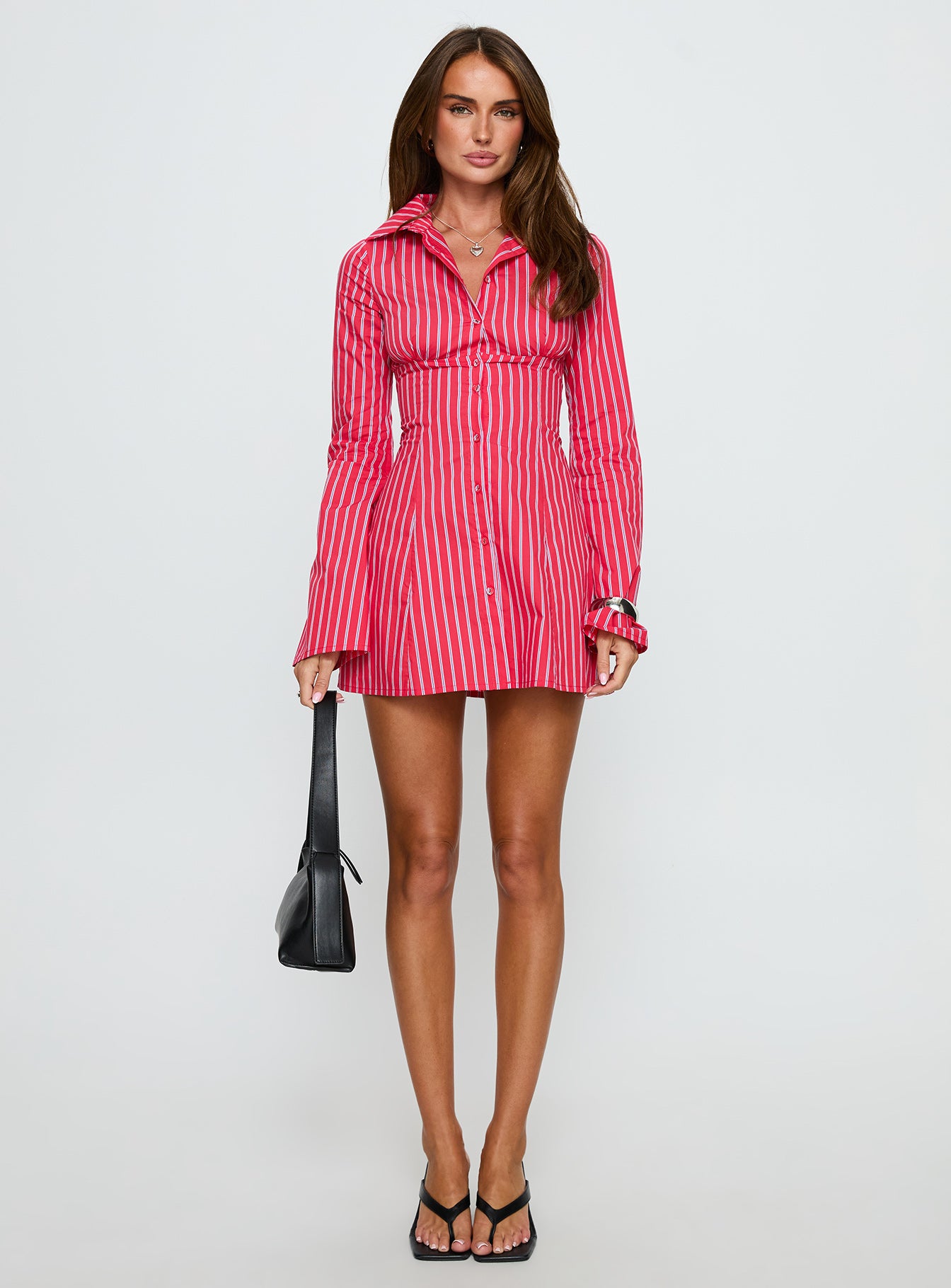 Tawni Long Sleeve Shirt Mini Dress Red Stripe