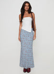   front view of model wearing Princess Polly Rotelle Maxi Skirt Blue Floral Maxi 