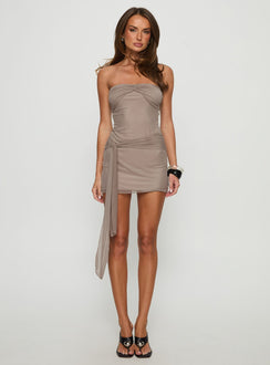 Adriena Strapless Tie Side Mini Dress Grey