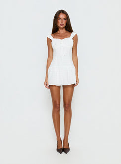 Snowplow Ruched Button Detail Playsuit White