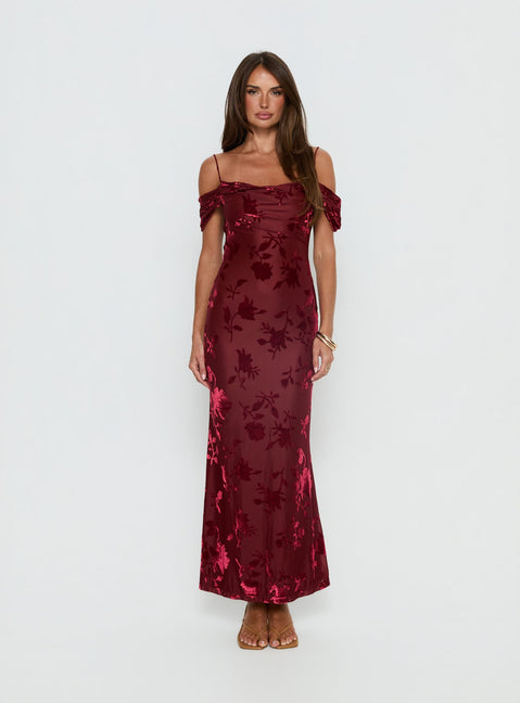 Green Gables Burnout Maxi Dress Burgundy