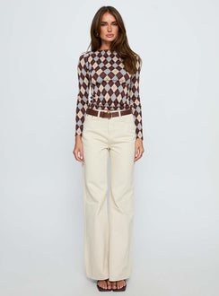 Shonna Boat Neck Long Sleeve Top Argyle