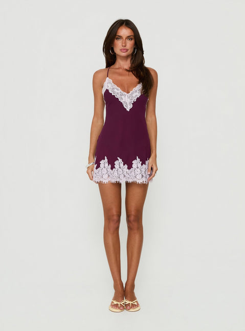 Call My Lover Lace Slip Mini Dress Berry / Lilac