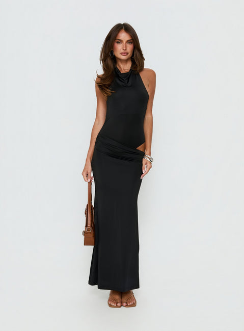 Arabel Halter Cowl Neck Maxi Dress | Black | Womens