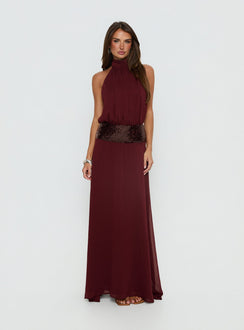 Darwinn Drop Waist Sequin Detail Maxi Dress | Burgundy | Womens | Princess Polly Lower Impact Darwinn Drop Waist Sequin Detail Maxi Dress | Burgundy | Womens | Princess Polly Lower Impact