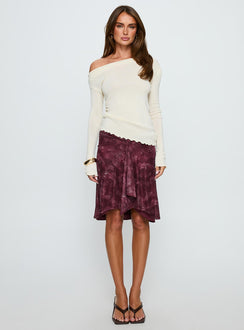   front view of model wearing Princess Polly Esmeray Midi Skirt Mesh Tonal Paisley Plum 