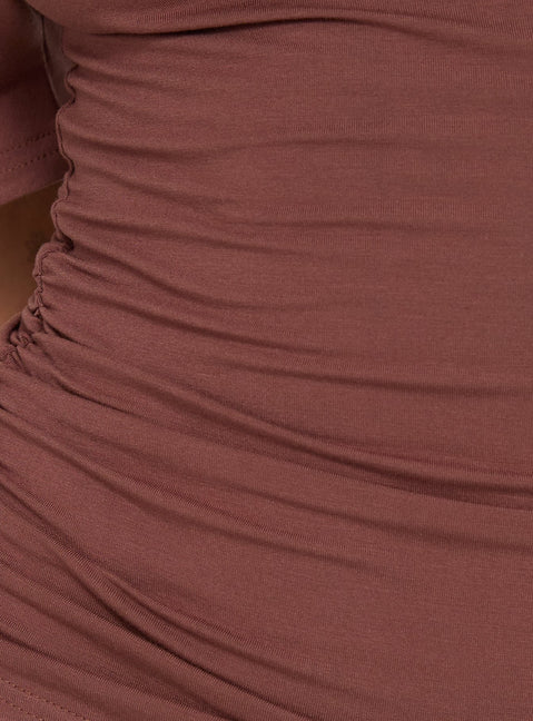 Luckiest Girl Off Shoulder Cinched Top Clay