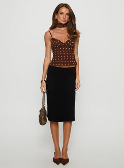 Mishy Scarf Detail Cami Top Brown Polka Dot